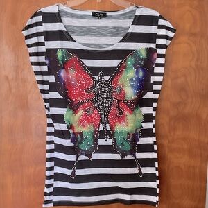 CYC Embellished Rainbow Butterfly Top Size M